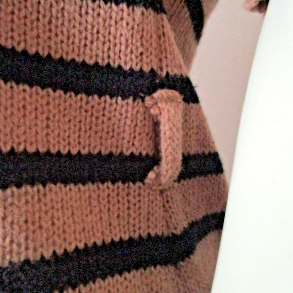 Breton Stripe Cowl Neck Mini Sweater Dress sz S Black and Tan - Picture 5 of 6